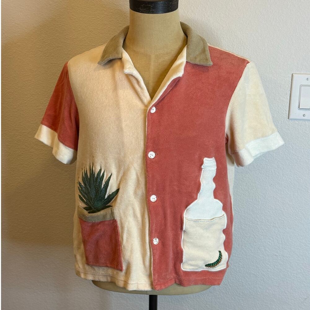 Tombolo Gusanito Cabana Button Up Tequila Bottle Agave Top Shirt Men size S